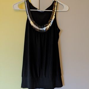 Black tank with sequin neck